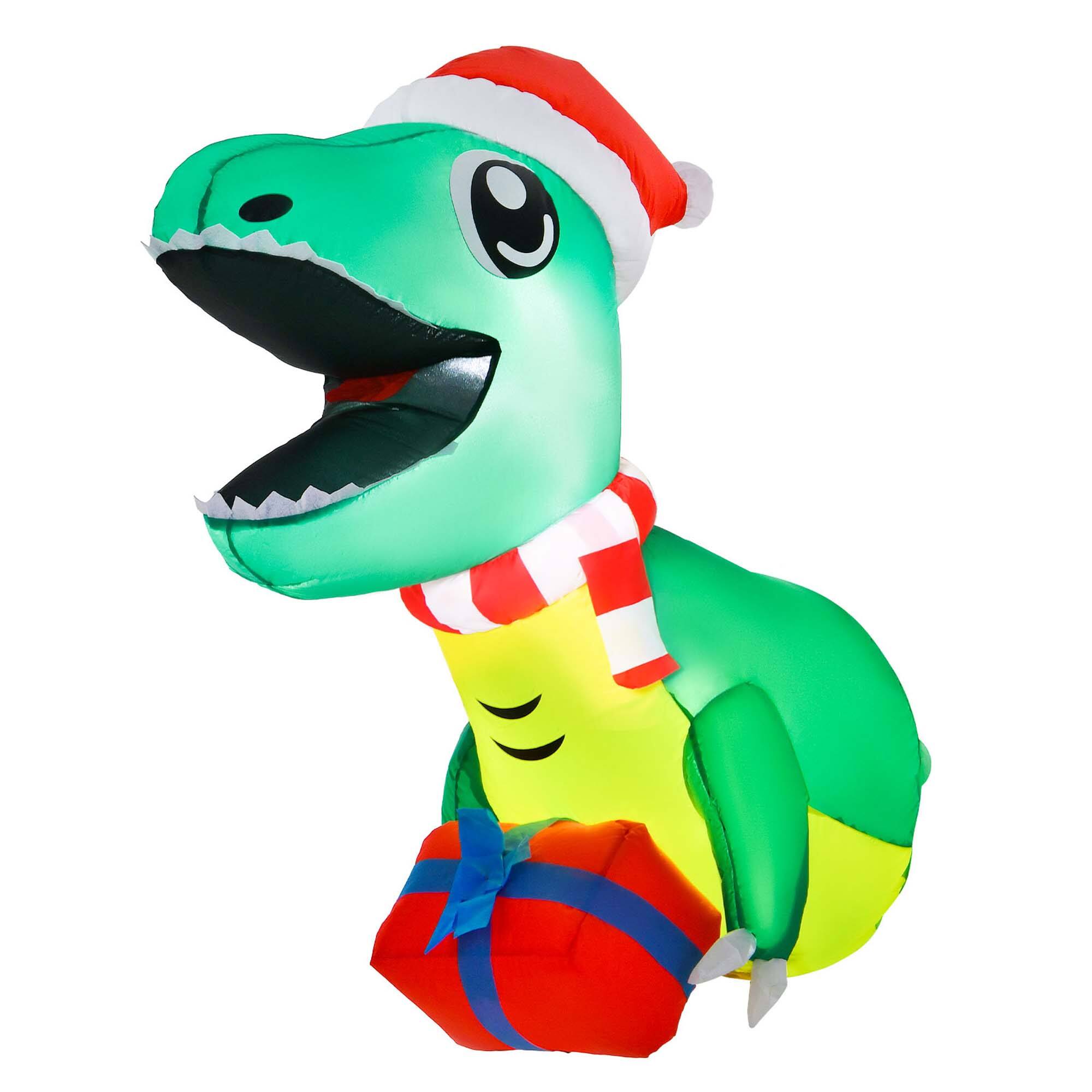 Front. Costway - 3.3' Christmas Inflatable Dinosaur Broke Out from Window Hanging Window Dinosaur - Multicolor.