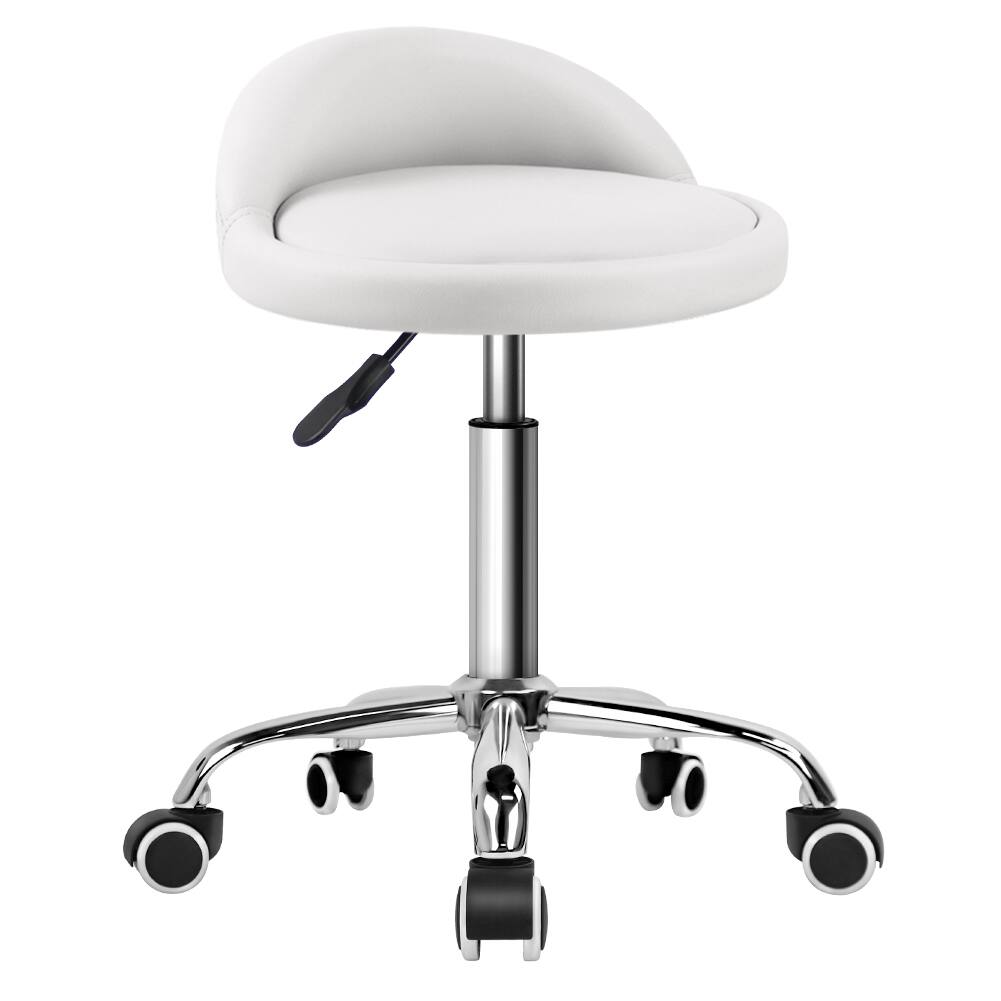 Front. KKTONER - KKTONER PU Leather Round Rolling Stool with Back Rest Height Adjustable Swivel Drafting SPA Task Chair with Wheels White - White.