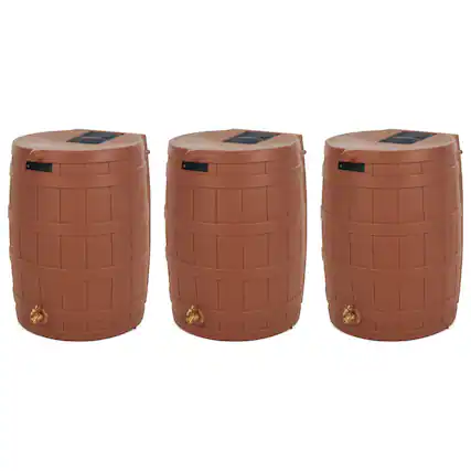 Front. Good Ideas - Good Ideas Rain Wizard Storage 50 Gallon Rain Barrel, Terra Cotta, (3 Pack).
