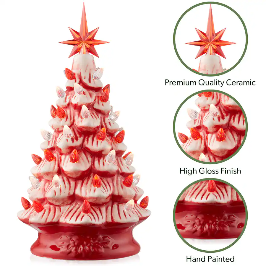 Casafield 12 in Hand Painted Ceramic Christmas Tree Pre Lit Tree with ...
