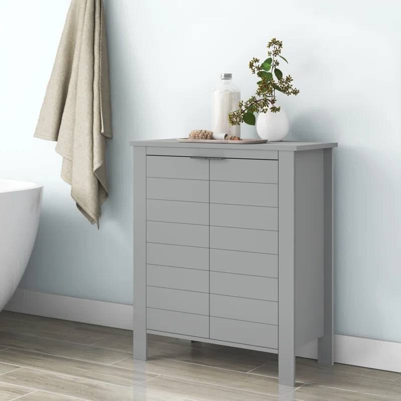 Front. Hivvago - Bathroom Linen Cabinet with Storage Shelf in Grey Wood Finish - Grey.