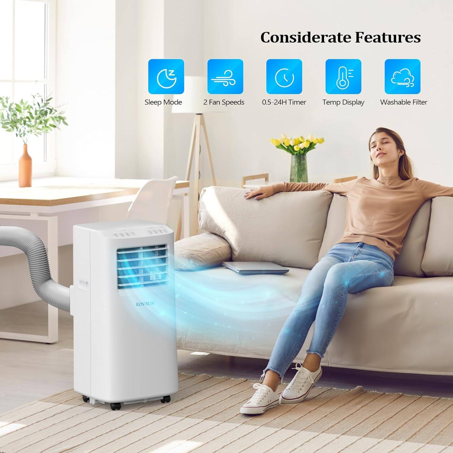Considerate Features

- Sleep Mode
- 2 Fan Speeds
- 0.5-24H Timer
- Temp Display
- Washable Filter
