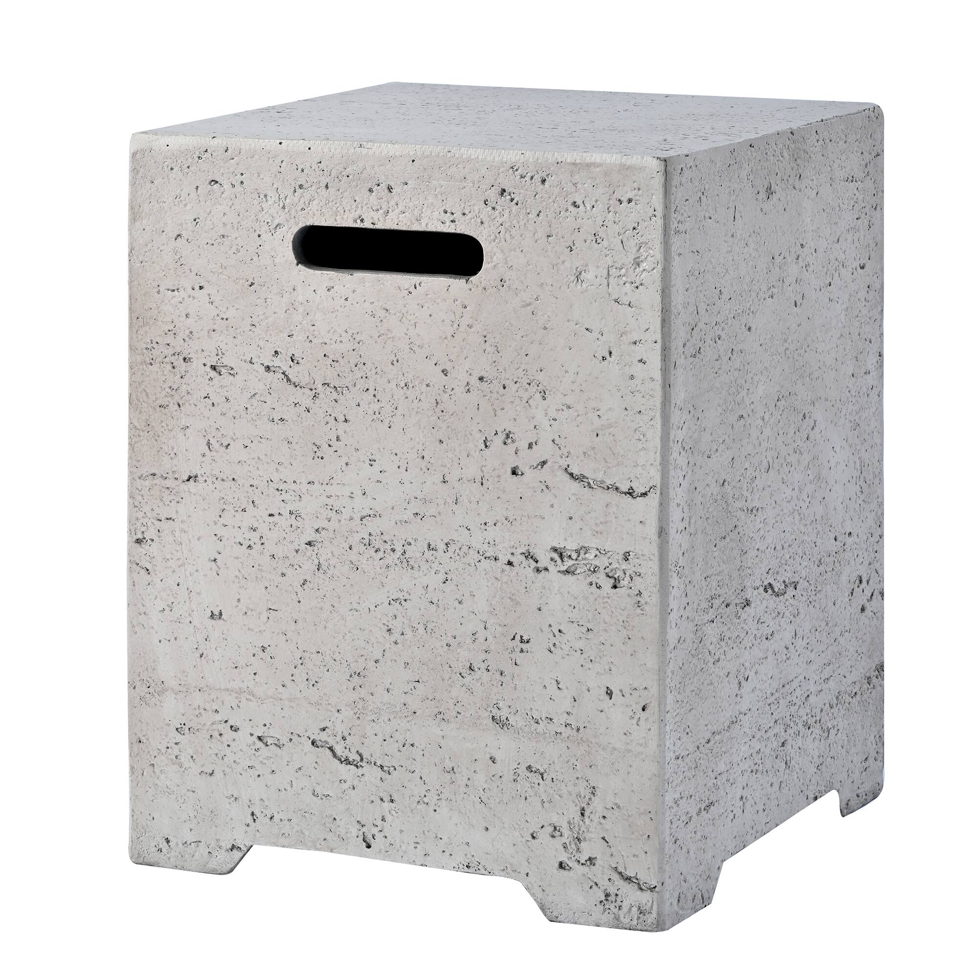 Back. Whisen - 24.02" MGO Propane Fire Pit & Side Table Set, 40,000 BTU Outdoor Gas Fireplace with Tank Cover - Black|Light Grey.
