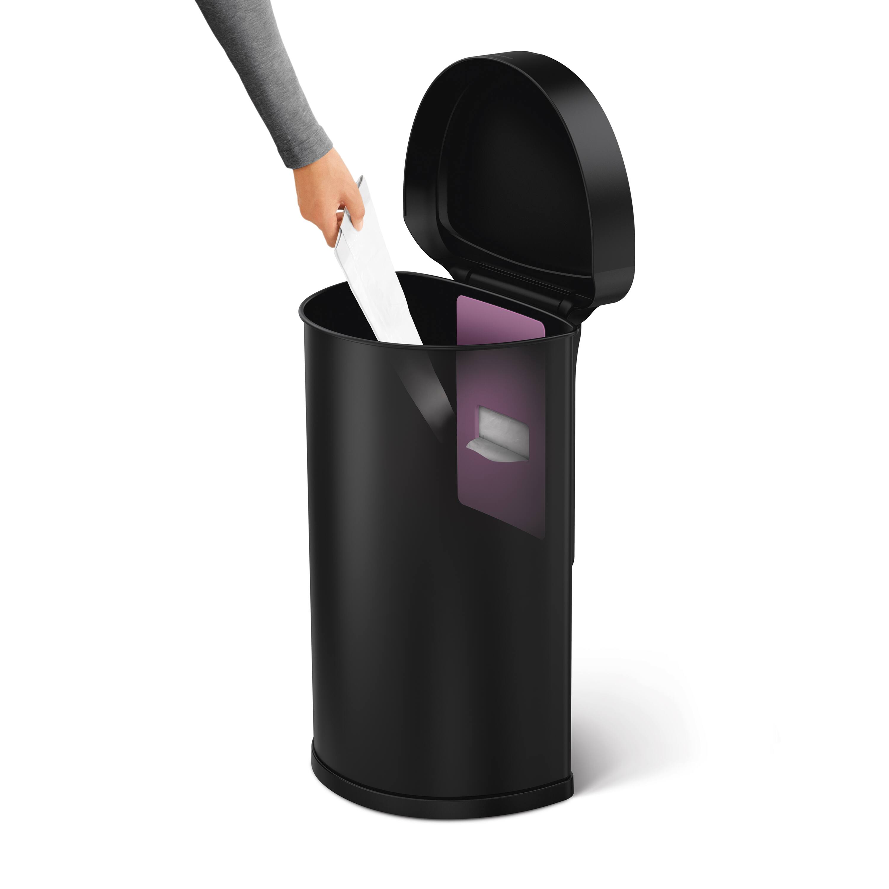 Alt View 3. simplehuman - 45L semi-round sensor can- matte black steel - Matte Black.