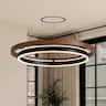 Siljoy - 23.6-In Wood Grain Double Ring LED Chandelier Dimmable 3000K-6500K Remote Control for Dining Kitchen Island Living Room - Brown