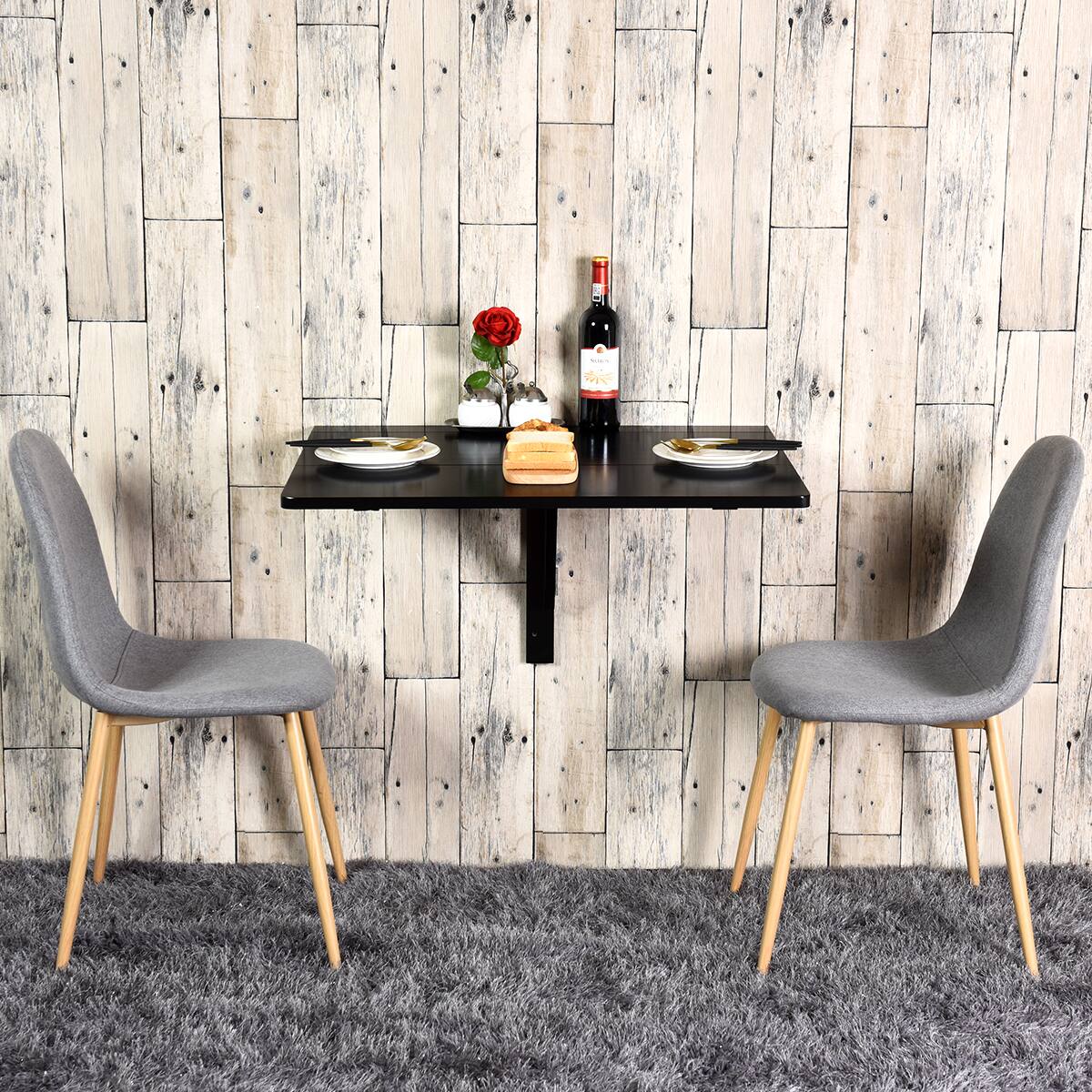 Alt View 3. Gymax - Gymax Wall-Mounted Drop-Leaf Table Floating Folding Desk Space Saver Black - Black.