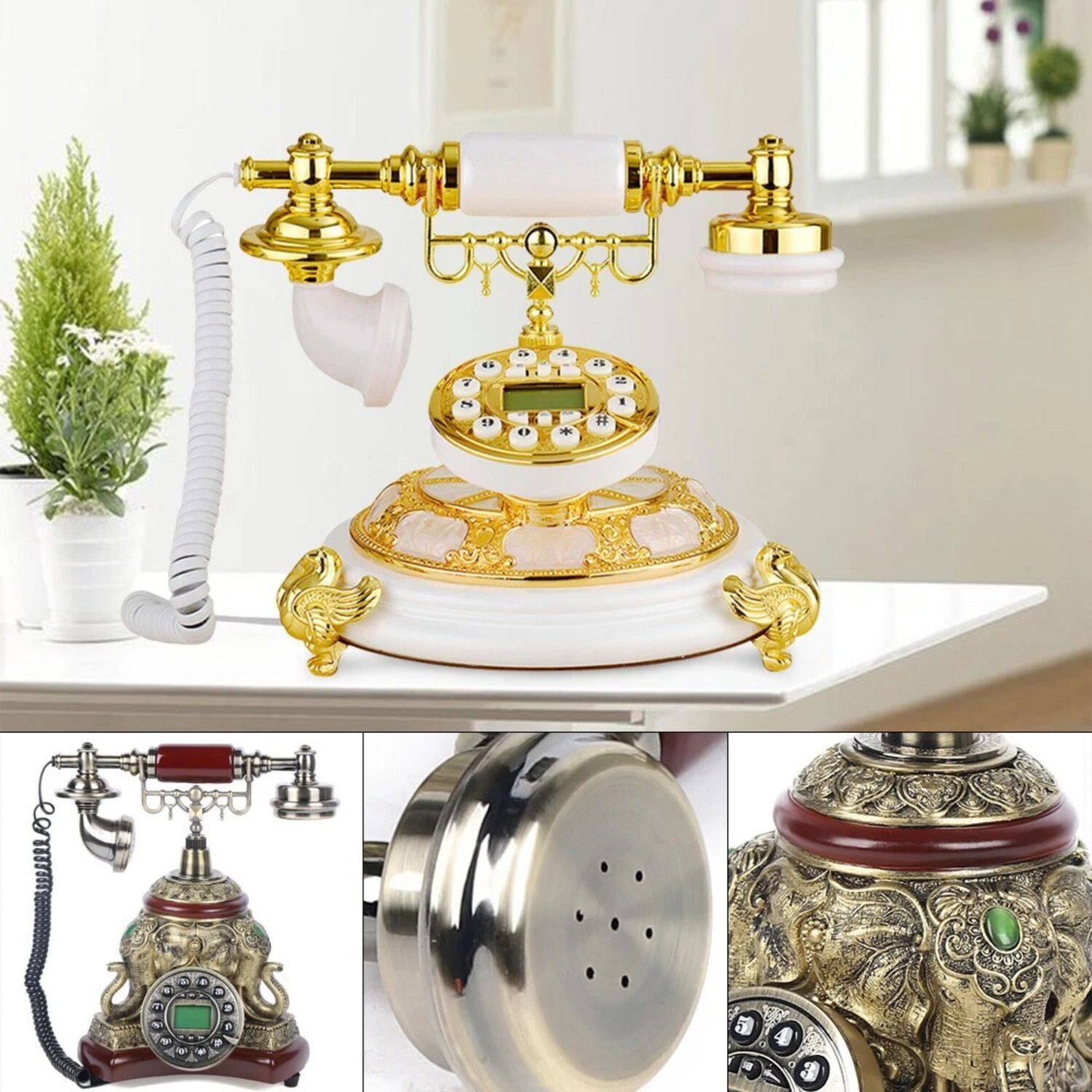 Left. Stock Preferred - Vintage Retro European Style Desktop Telephone - Gold.