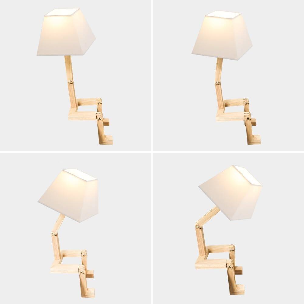 Back. RTMB - Cute Desk Lamp – Wooden Adjustable Design, Dimmable Light, Square Fabric Shade.