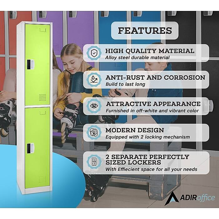 FEATURES
HIGH QUALITY MATERIAL
Alloy steel durable material
ANTI-RUST AND CORROSION
Build to last long
ATTRACTIVE APPEARANCE
Furnished in off-white and vibrant color
MODERN DESIGN
Equipped with 2 locking mechanism
2 SEPARATE PERFECTLY SIZED LOCKERS
With Efficient space for all your needs
ADIRoffice