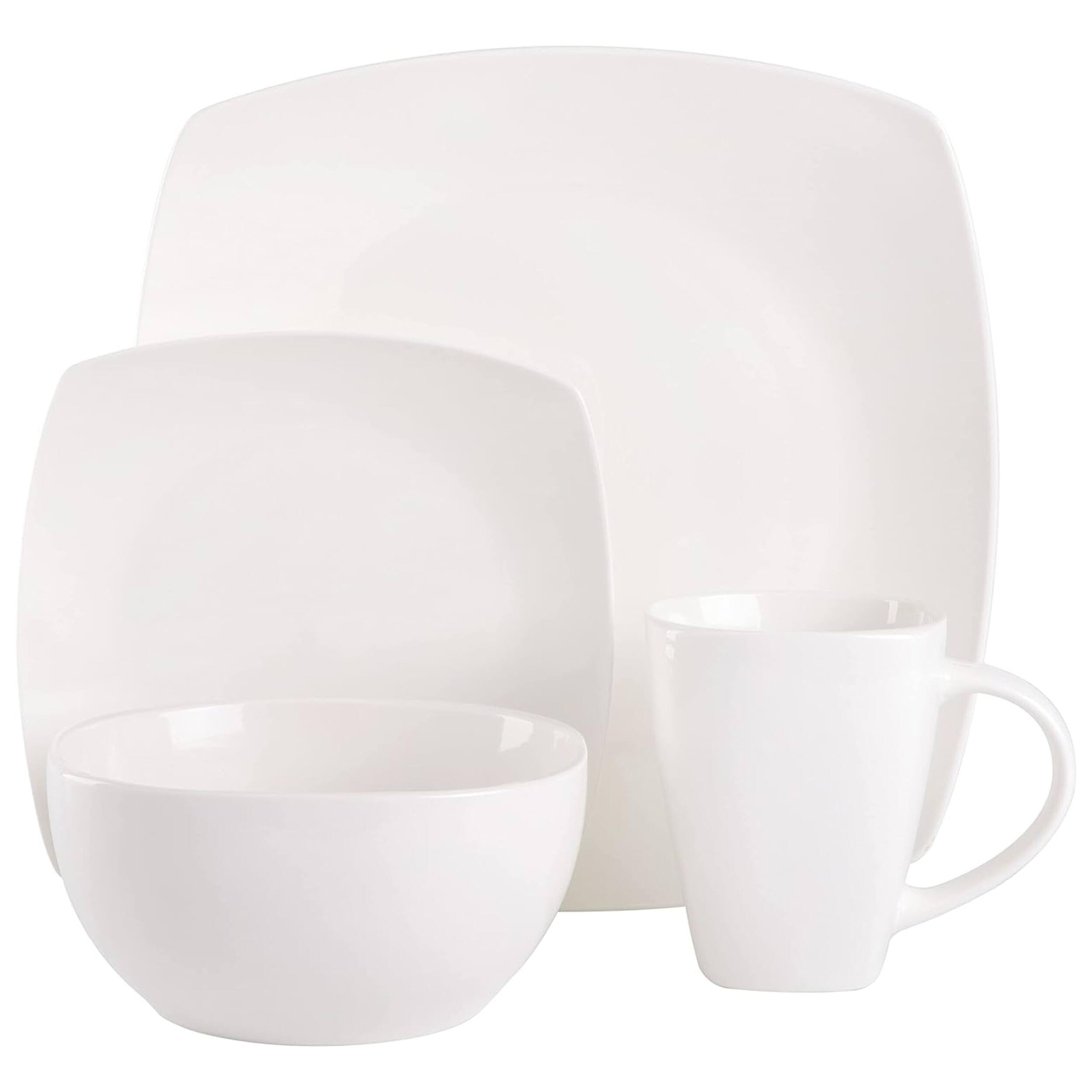 Alt View 1. Gibson - Gibson Soho Lounge 16 Piece Fine Ceramic Soft Square Stoneware Dinnerware Set in White - White.