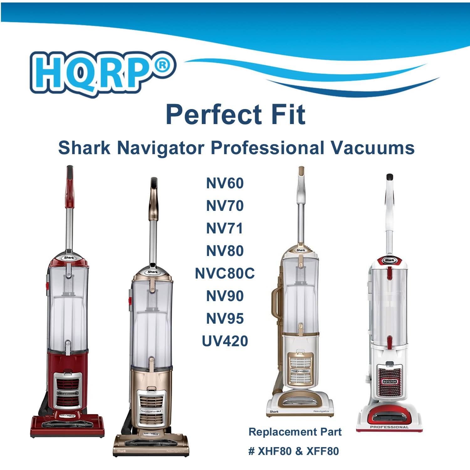 HQRP Perfect Fit Shark Navigator Professional Vacuums  
Models: NV60, NV70, NV71, NV80, NVC80C, NV90, NV95, UV420  
Replacement Part # XHF80 & XFF80