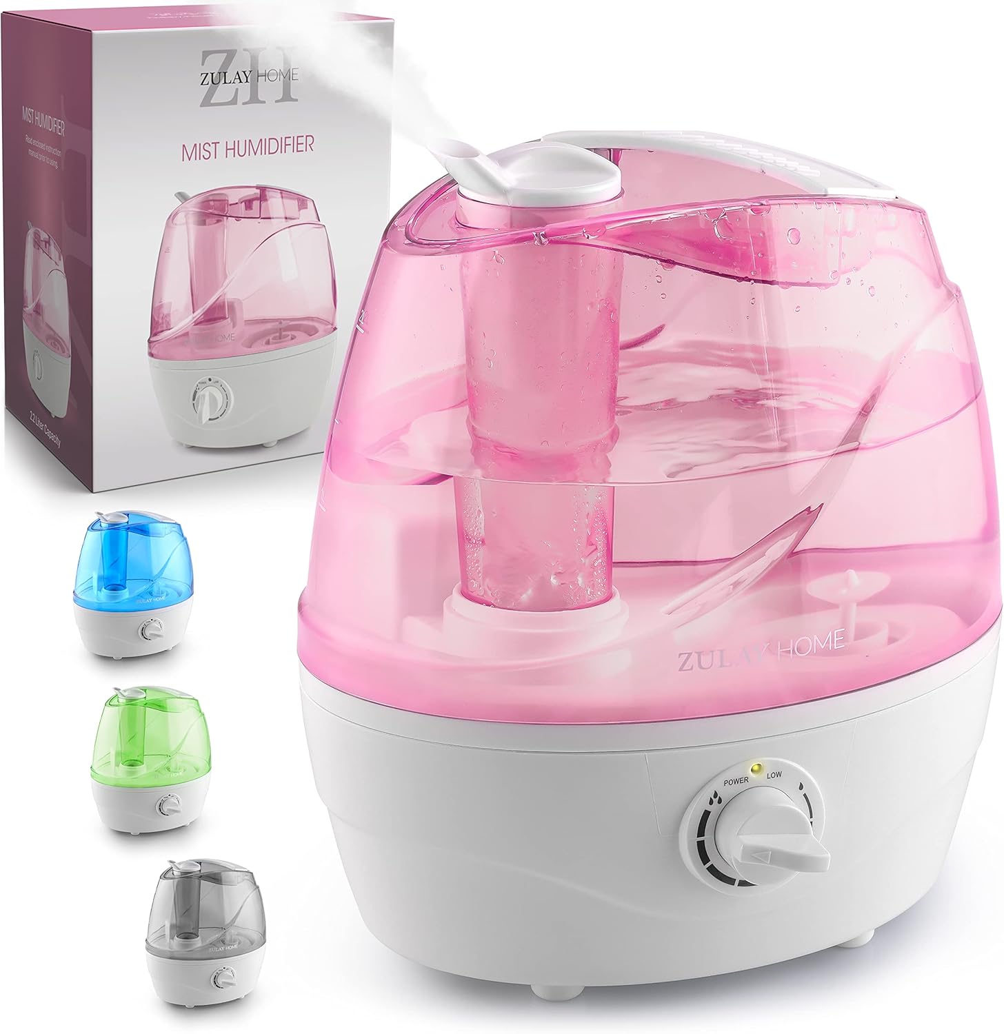 Zulay Kitchen - Zulay Home Cool Mist Humidifiers For Bedroom (2.2L Water Tank) - Quiet Ultrasonic Humidifiers with Auto Shutoff Feature - Pink