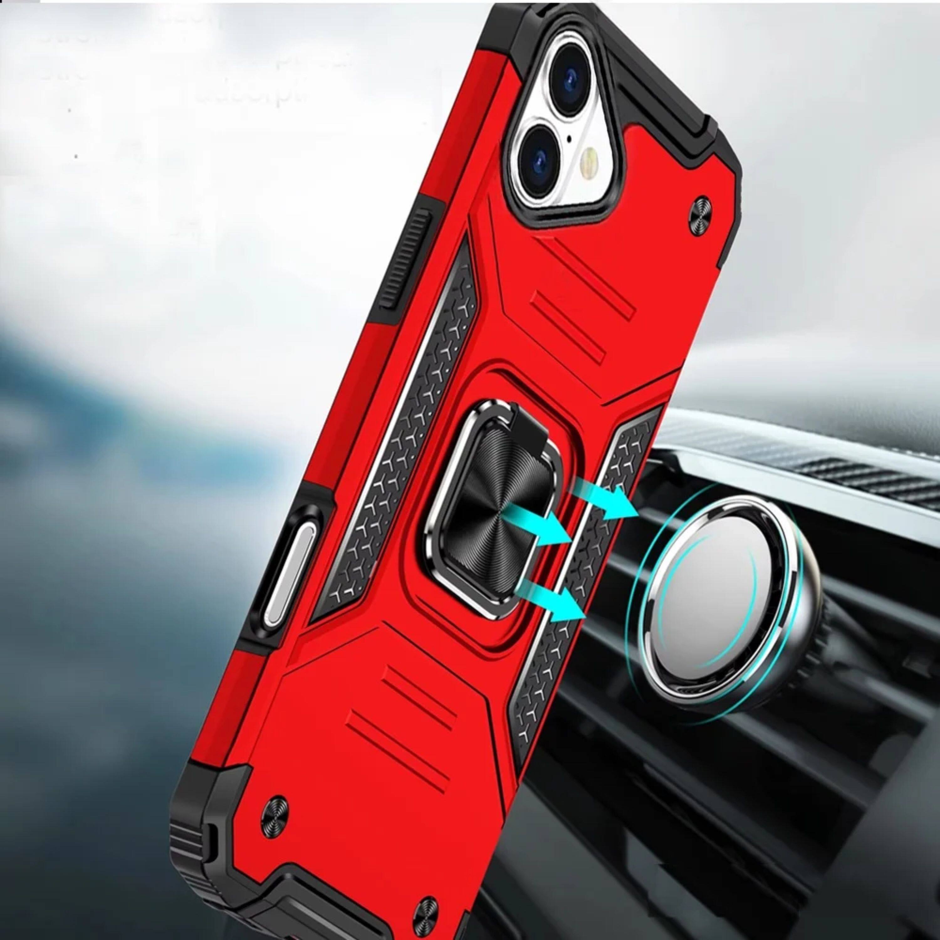 Left. Kitcheniva - Shockproof Rugged Magnetic Stand Phone Case With Tempered Glass For iPhone 16 Plus Red - Red.