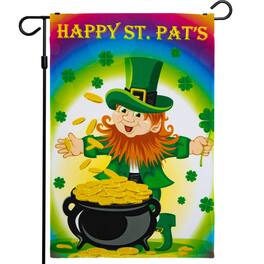 G128 - St. Patrick's Day Garden Flag Leprechaun with Pot of Gold 12 x 18 in 150D Polyester Outdoor - Assorted Colors