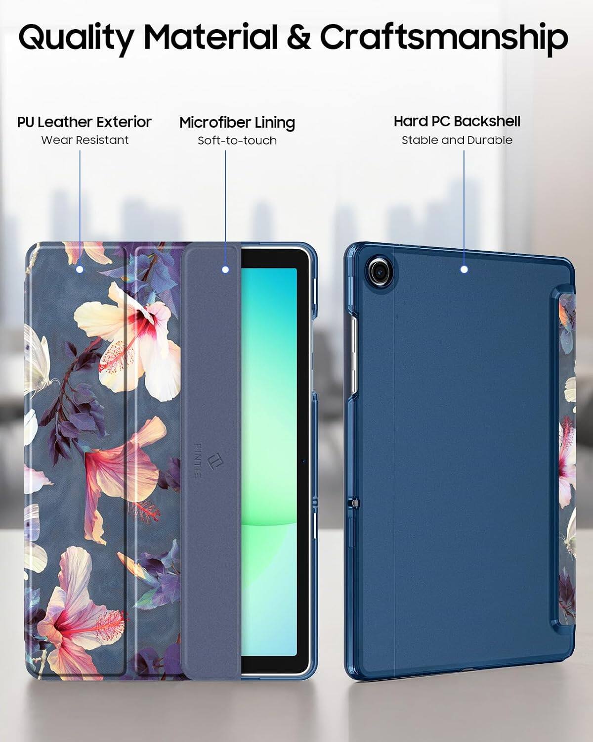 Quality Material & Craftsmanship

PU Leather Exterior
Wear Resistant

Microfiber Lining
Soft-to-touch

Hard PC Backshell
Stable and Durable

FINTIE