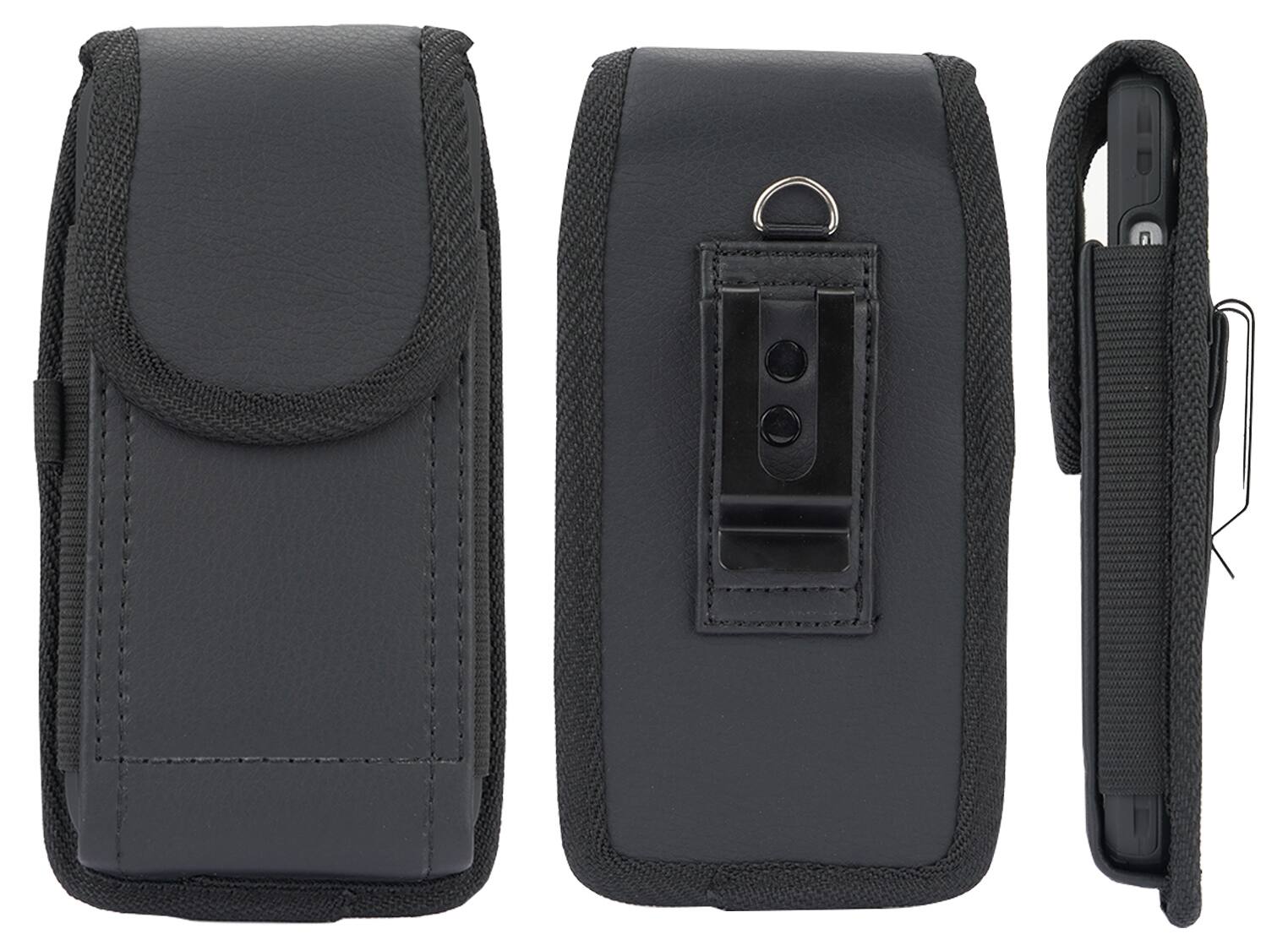 Alt View 2. Nakedcellphone - Case for Omnipod 5 Receiver/Controller - Vegan Leather Holster with Metal Clip and Belt Harness - Black.