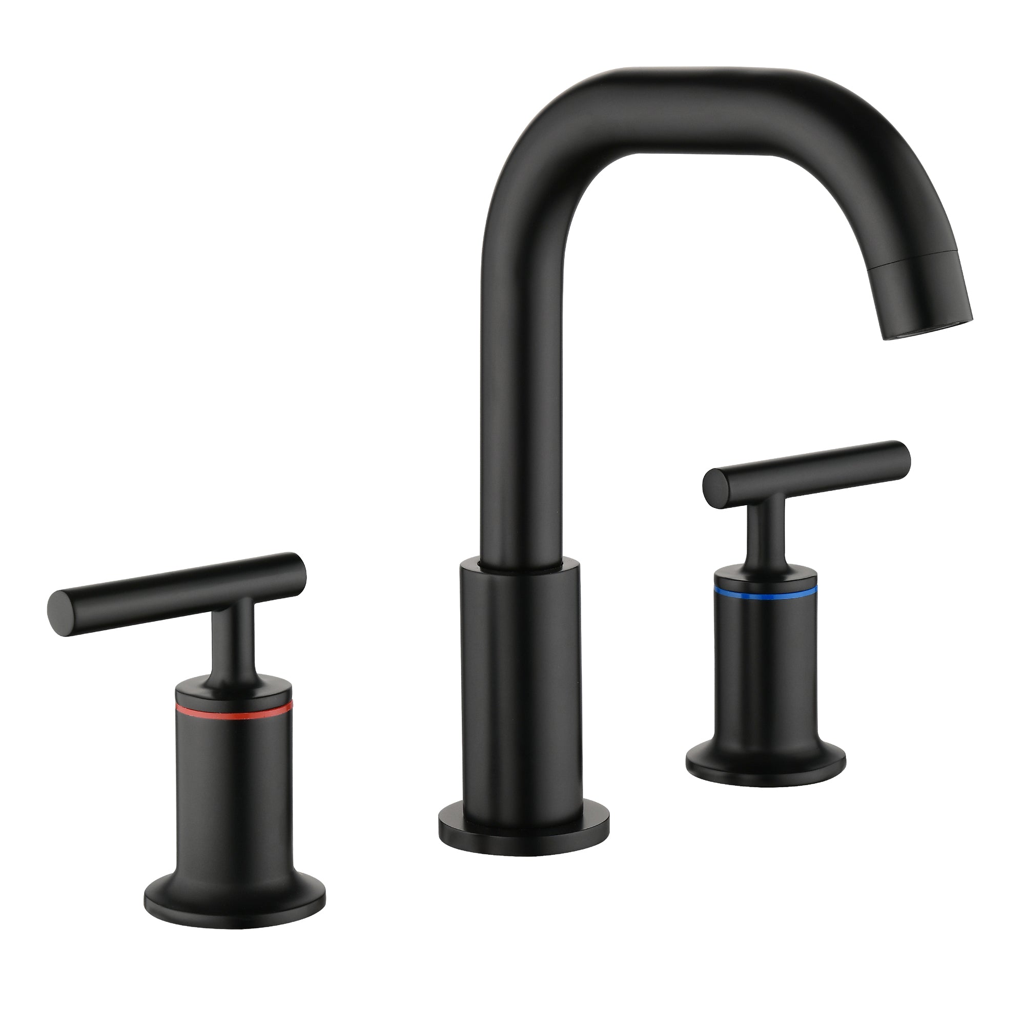 Left. Boyel Living - 8 in Widespread Double Handle 1.2 GPM Bathroom Faucet with Quick Connect Hose and Water Supply Hose in Matte Black - Matte Black.