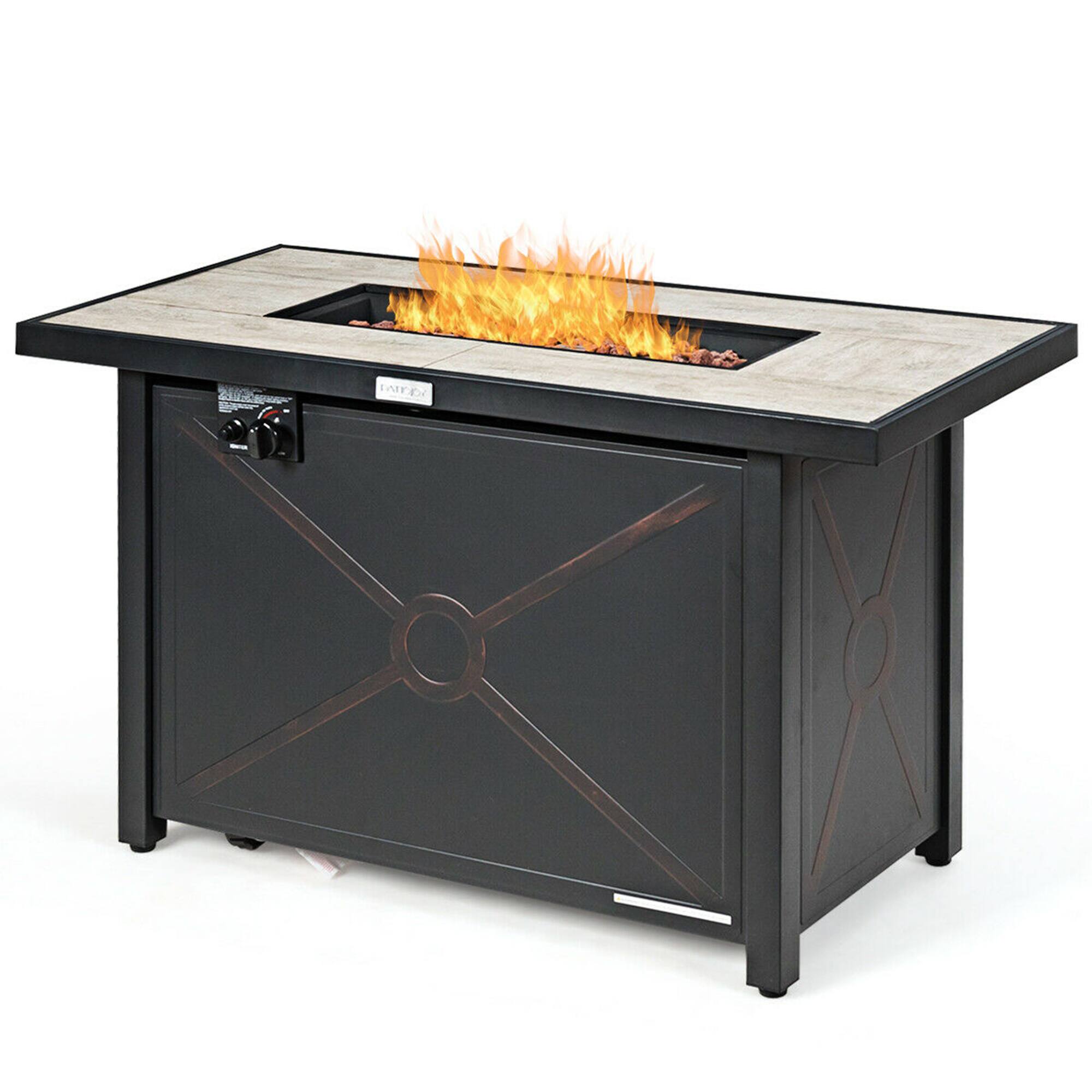 Costway - 60,000 BTU 42" Rectangular Propane Gas Fire Pit Heater Outdoor Table W/ Cover - Black