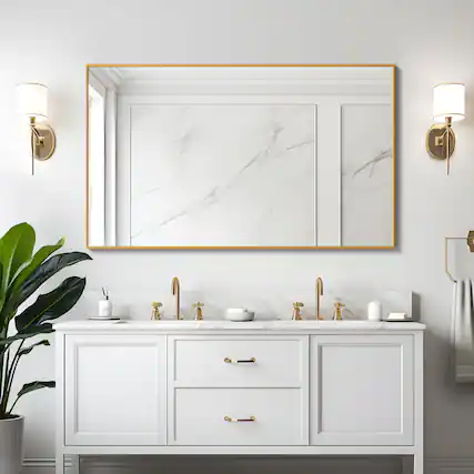 Front. PexFix - 35x59" Full Length Mirror, Metal Frame, Wall Mount or Leaning Floor Mirror for Bedroom & Entryway - Gold.