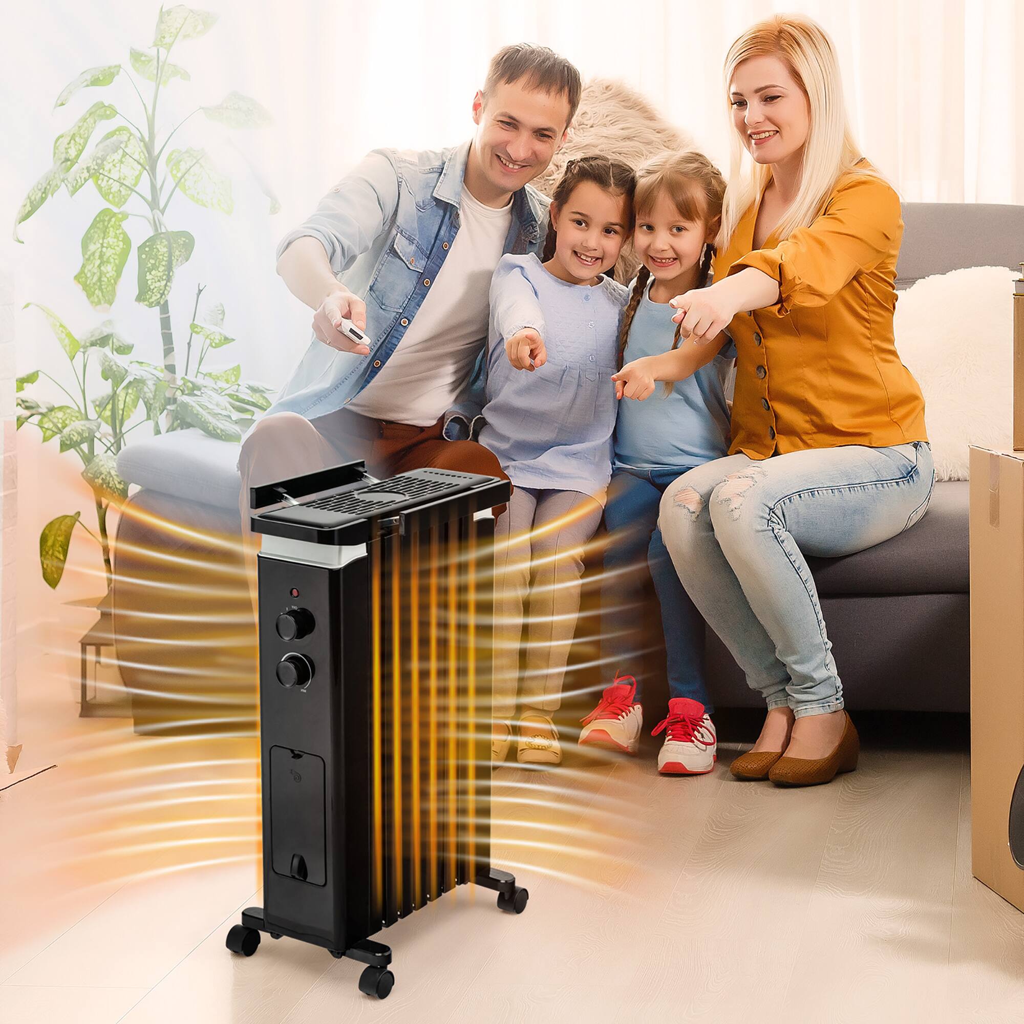 Alt View 2. Costway - Costway 1500W Oil Filled Radiator Heater Electric Space Heater w/ Humidifier Black - Black.