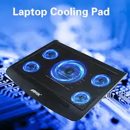 AGPtek - 5 Fans Cooling Pad LED Light Radiator Coolpad Stand for Laptop PC Notebook - Black