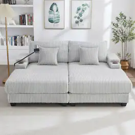 LUCKY ONE - 75.5" Modern Chaise Lounge Sofa Loveseat w/ Adjustable Backrest Storage Cup Holders - LIGHT GREY
