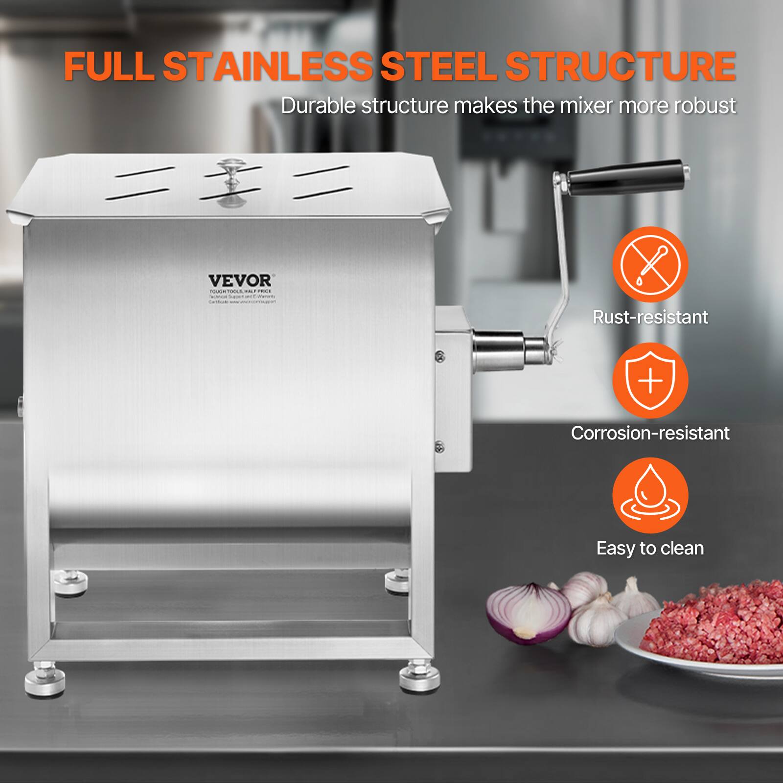 FULL STAINLESS STEEL STRUCTURE  
Durable structure makes the mixer more robust  

- Rust-resistant  
- Corrosion-resistant  
- Easy to clean