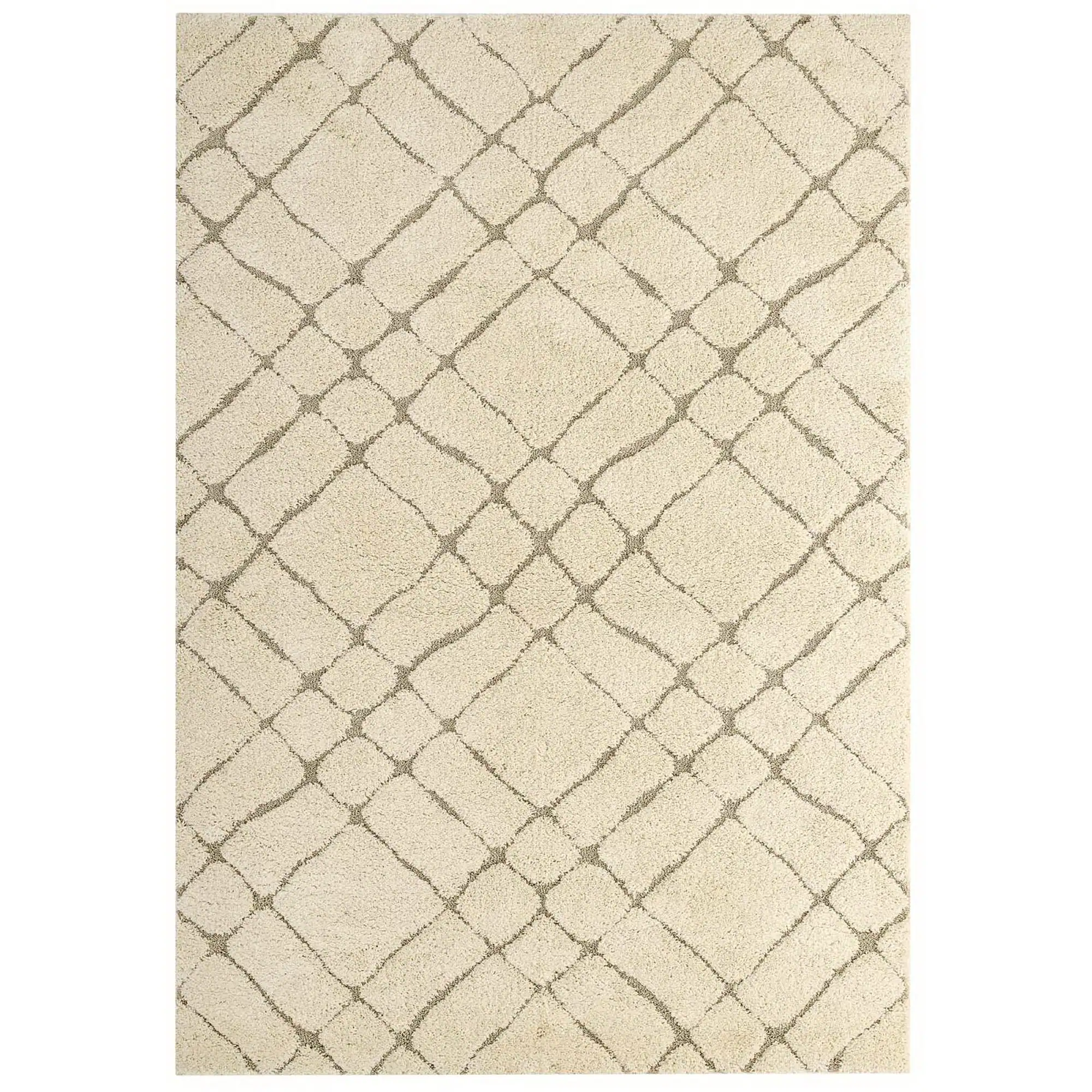Angle. Modway - Jubilant Verona Abstract Geometric Shag Area Rug - Creame and Beige.