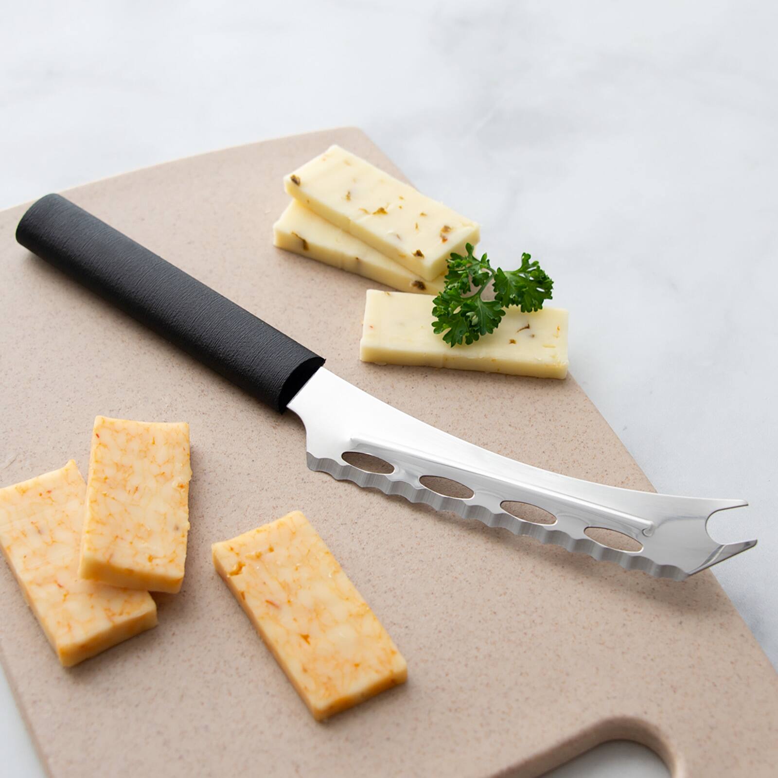 Alt View 1. Rada - Cutlery 5.25-Inch Cheese Knife & 5-Inch Tomato Slicer, Stainless Steel Serrated Blades, Black Handles - Black.