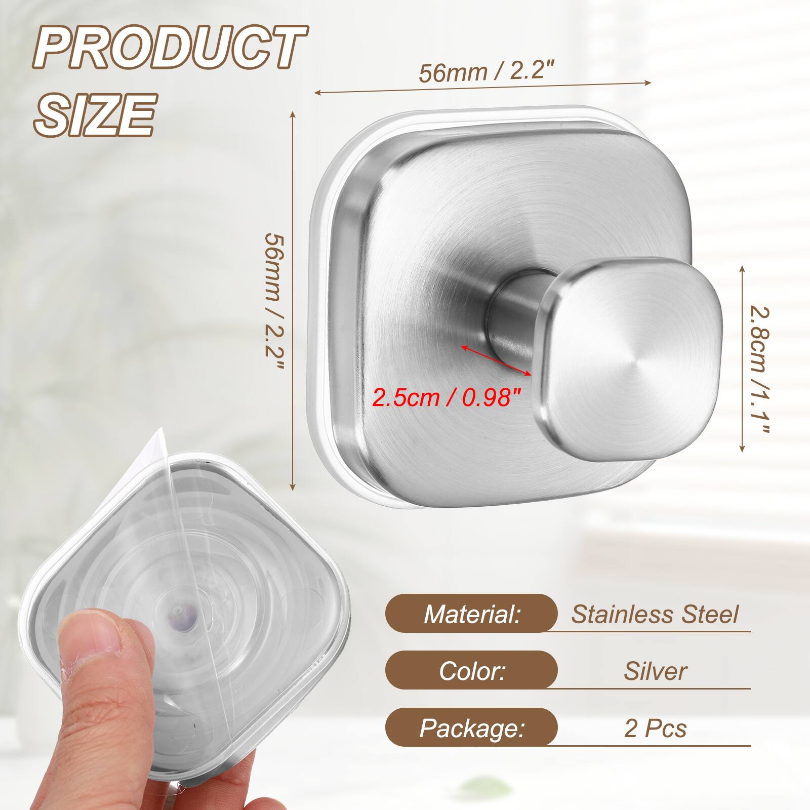 PRODUCT SIZE  
56mm / 2.2"  
2.5cm / 0.98"  
2.8cm / 1.1"  

Material: Stainless Steel  
Color: Silver  
Package: 2 Pcs
