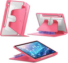Fintie - Vertical Stand Case for Samsung Galaxy Tab S10 Lite/S10 FE/S9 FE/S9, Magnetic Ultra-Stable Stand, Clear Back Cover - Pink