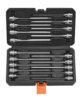 VEVOR - Extra Long Allen Hex Bit Socket Set, 18-Piece 3/8 inch Drive, S2 Alloy Steel,Cr-V Steel, Standard SAE,1/8-Inch-3/8-Inch - Black