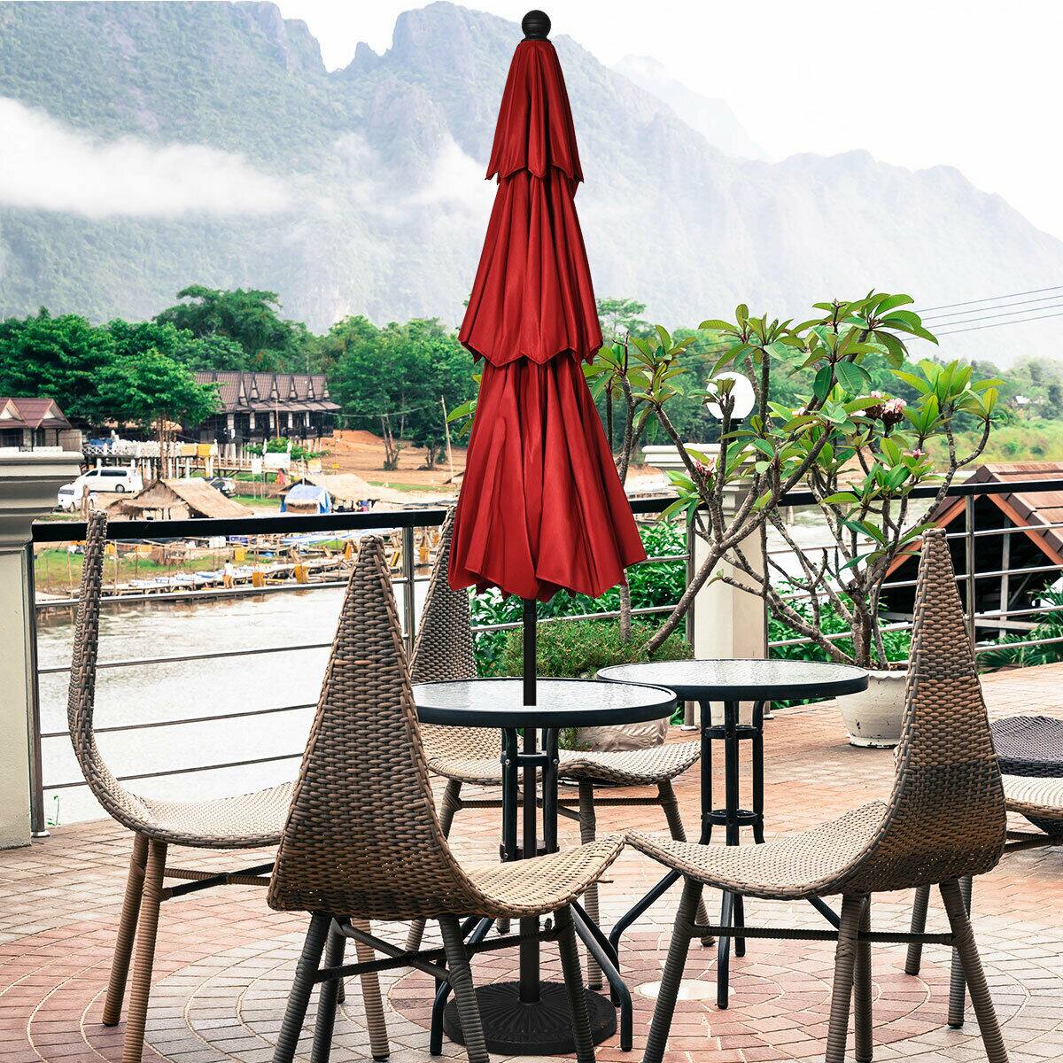 Alt View 3. Gymax - Gymax 10ft 3 Tier Patio Market Umbrella Aluminum Sunshade Shelter Double Vent Burgundy - Burgundy.