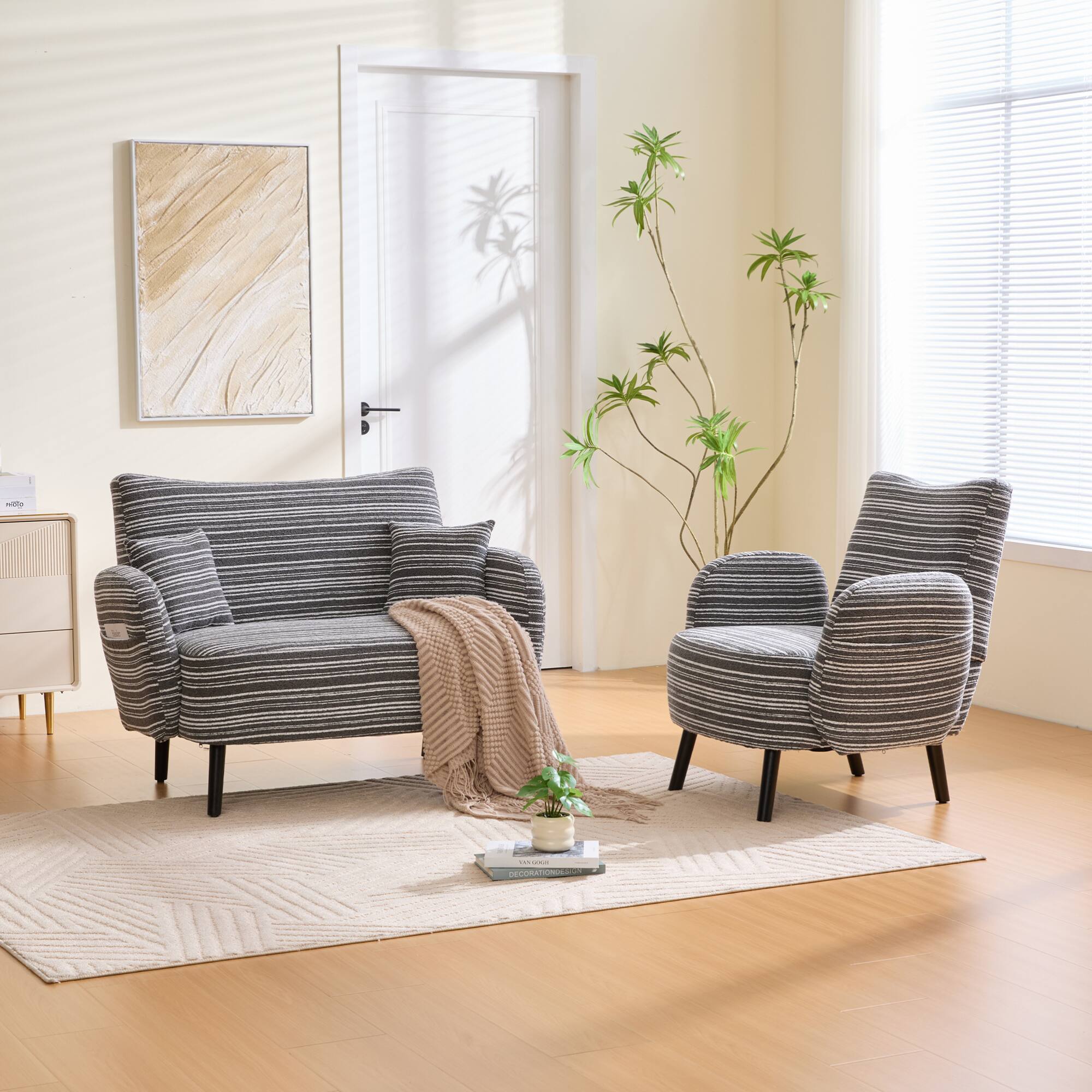 Alt View 10. GOODSILO - Modern Two-Seater Sofa with Ultra-Comfortable Armrests and Storage Pockets for Small Spaces - Dark Gray.