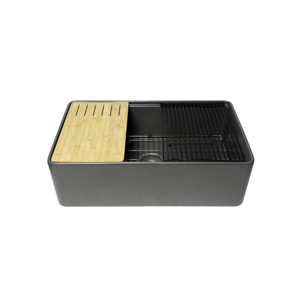 Alt View 5. Alfi - ALFI brand Grey Matte Workstation 33 x 20 Single Bowl Step Rim Fireclay Farm Sink - Gray.