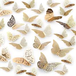 Zulay Kitchen - Zulay Home Removable DIY 3D Butterfly Wall Decor - 48pcs Butterfly Decor with 3 Wing Designs - Metallic Gold