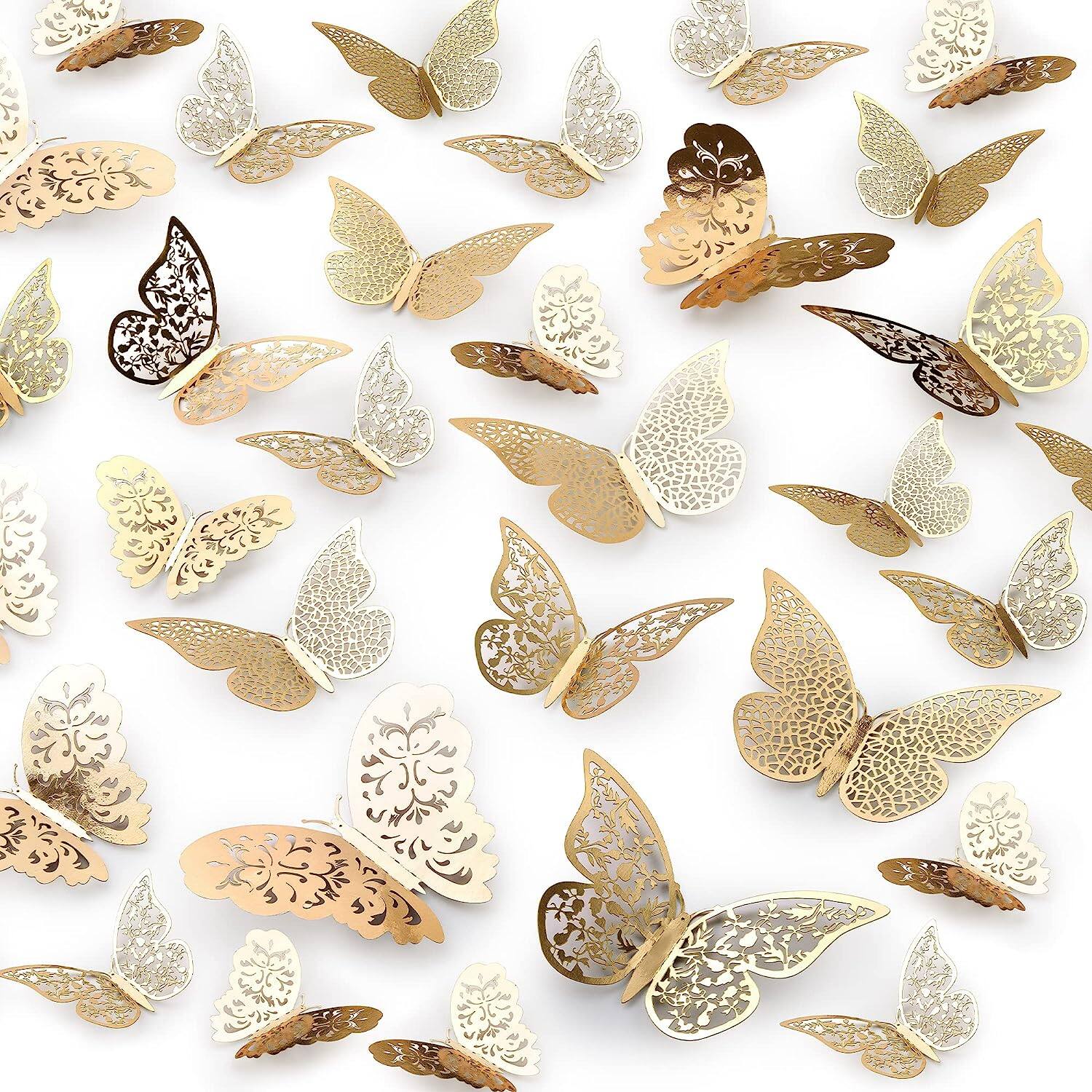 Front. Zulay Kitchen - Zulay Home Removable DIY 3D Butterfly Wall Decor - 48pcs Butterfly Decor with 3 Wing Designs - Metallic Gold.