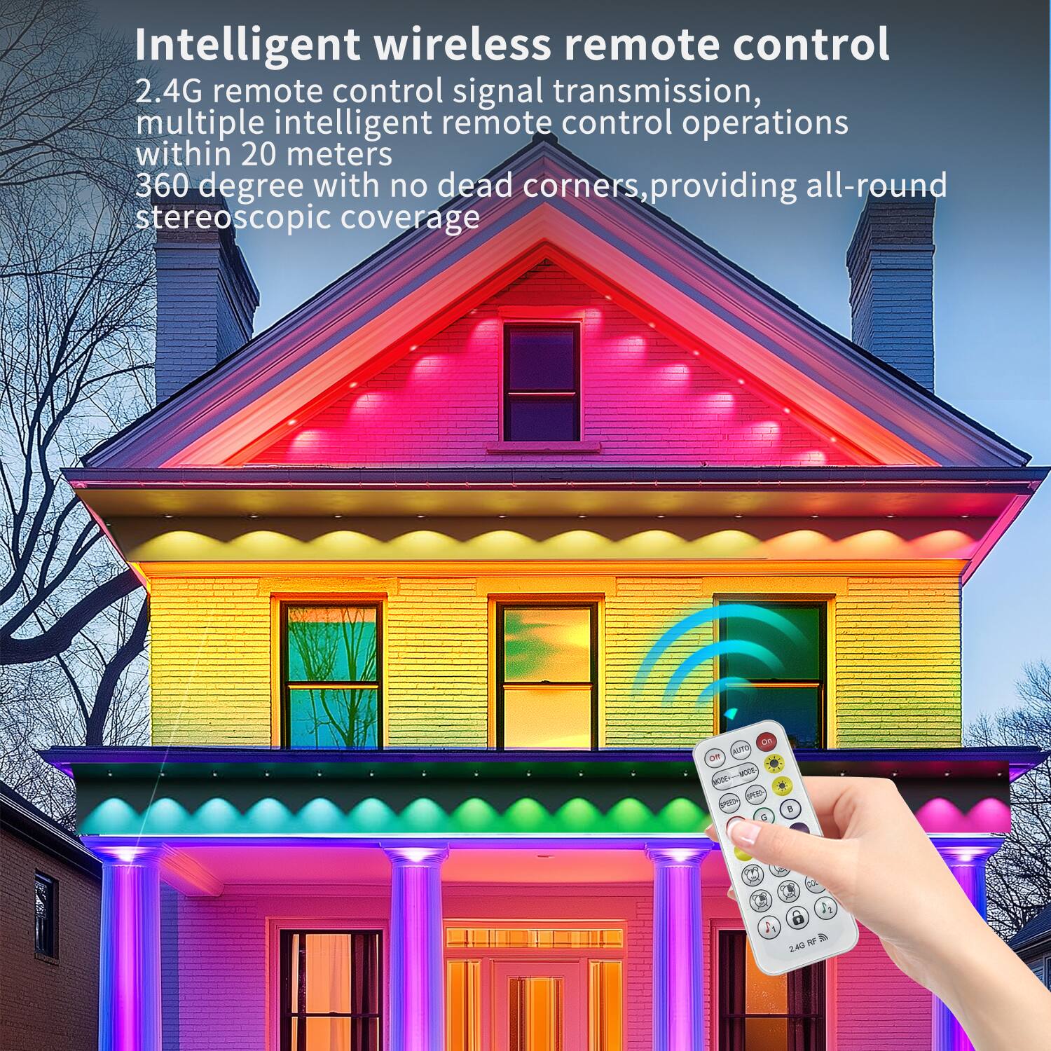 Intelligent wireless remote control  
2.4G remote control signal transmission, multiple intelligent remote control operations within 20 meters  
360 degree with no dead corners, providing all-round stereoscopic coverage
