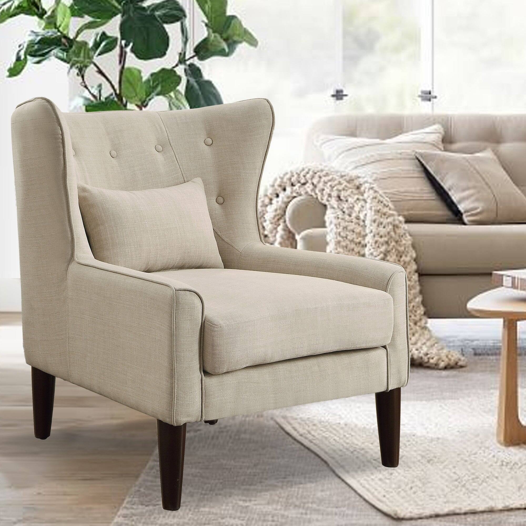 Alt View 4. Boyel Living - Wingback Linen Button Tufted Accent Chair with Solid Wood Legs - Beige.