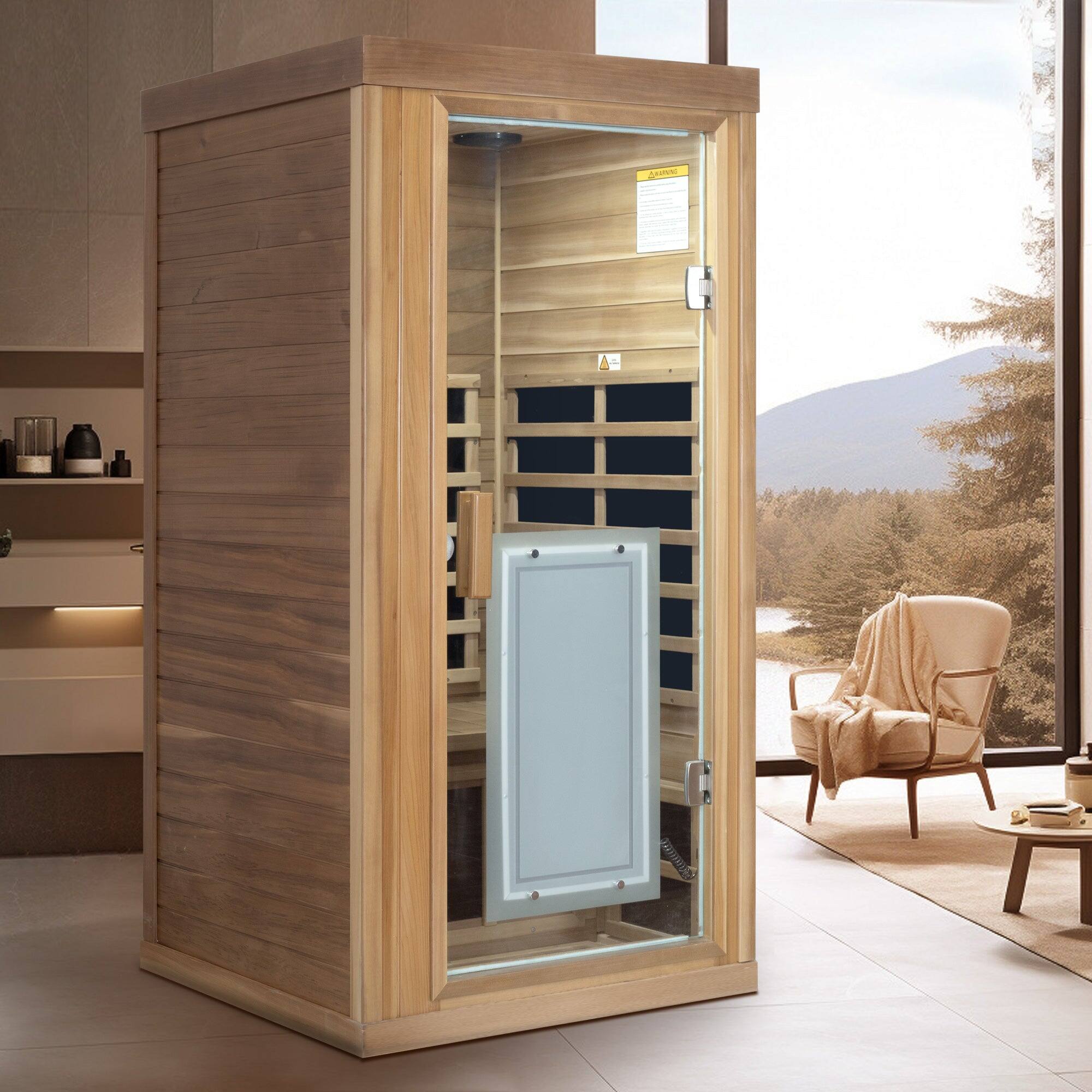 Alt View 2. Boyel Living - One Person Far Infrared Red Cedar Indoor Sauna with Bluetooth and LED Light - Red.