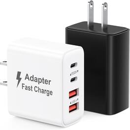MOSZAR LLC - PD USB C Wall Plug, and QC USB A Charger Cube Multiport Brick - Black+White
