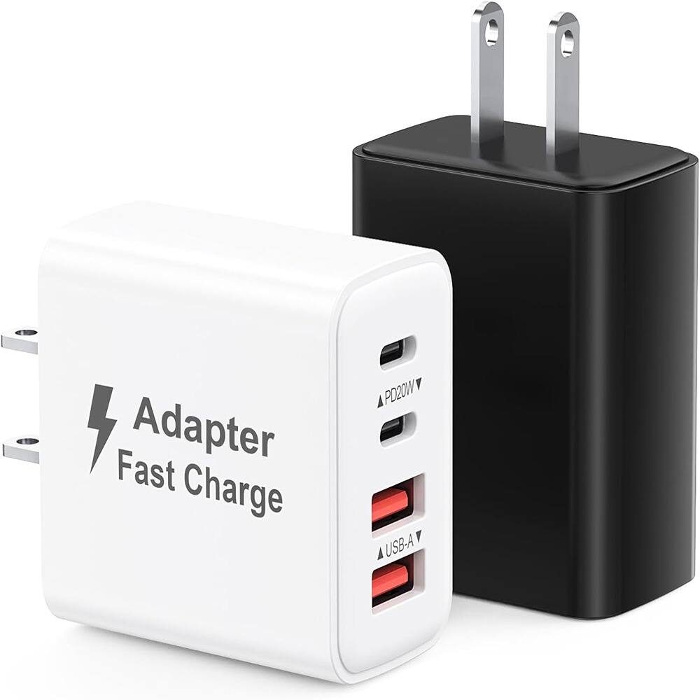 MOSZAR LLC - PD USB C Wall Plug, and QC USB A Charger Cube Multiport Brick - Black+White