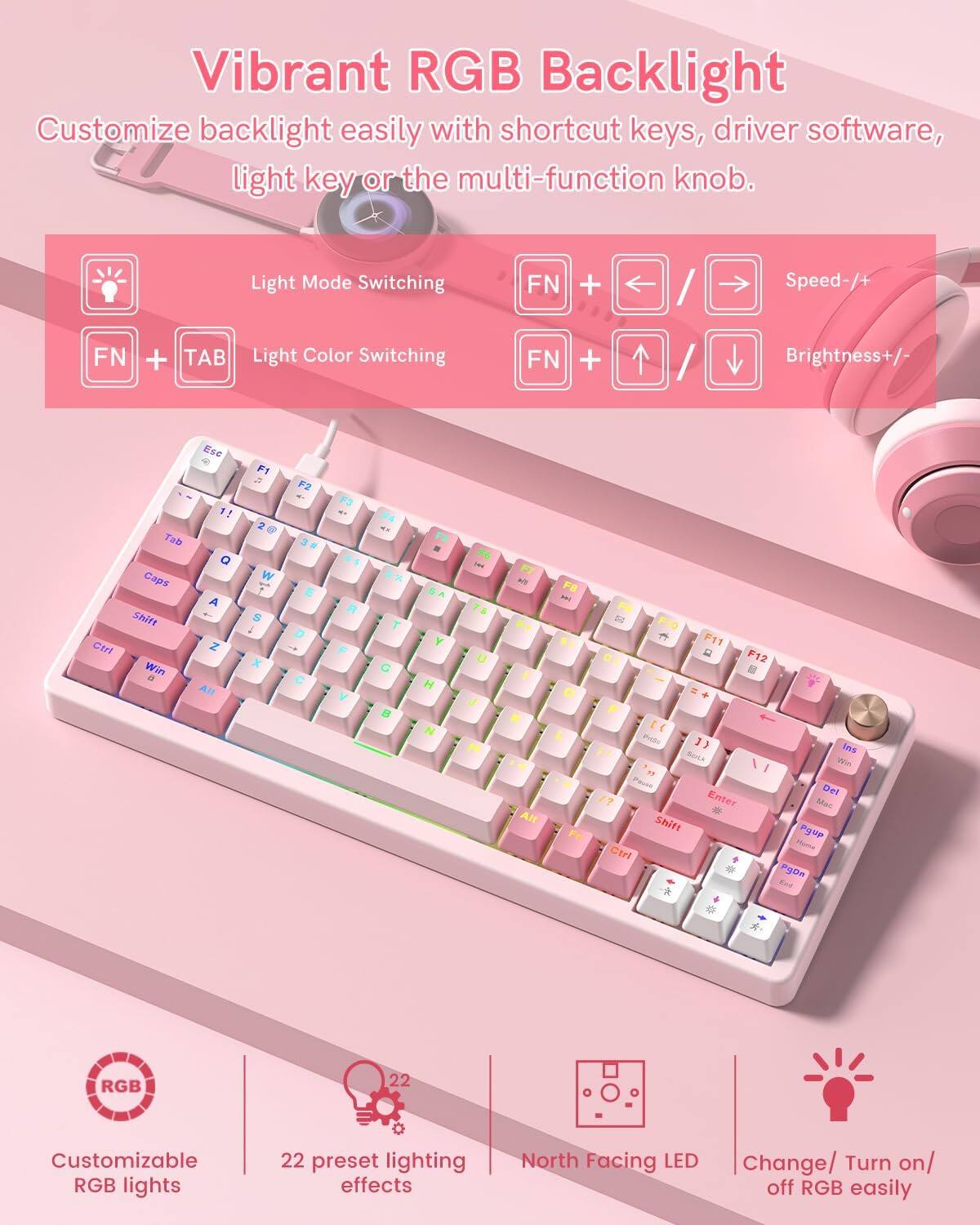 Womier VK75 Wired Gaming Keyboard with Multimedia Control Knob, 75