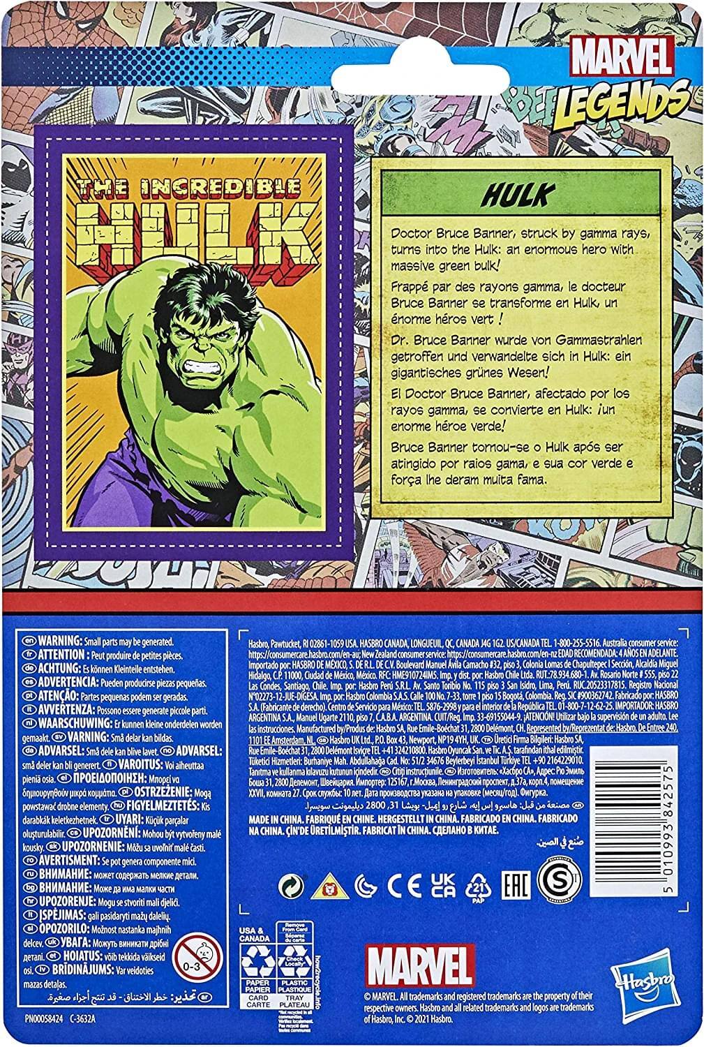 **The Incredible Hulk**

**Hulk**

Doctor Bruce Banner, struck by gamma rays, turns into the Hulk: an enormous hero with massive green bulk!

- Frappé par des rayons gamma, le docteur Bruce Banner se transforme en Hulk, un énorme héros vert!
- Dr. Bruce Banner wurde von Gammastrahlen getroffen und verwandelte sich in Hulk: ein gigantisches grünes Wesen!
- El Doctor Bruce Banner, afectado por los rayos gamma, se convierte en Hulk: un enorme héroe verde!
- Bruce Banner tomou-se o Hulk após ser atingido por raios gama, e sua cor verde e força lhe deram muita fama.

**Warning: Small parts may be generated.**

- ATTENTION: Peut produire de petites pièces.
- ACHTUNG: Kleinteile entstehen.
- ADVERTENCIA: Pueden producirse piezas pequeñas.
- AVVERTENZA: Possono generare piccole parti.
- WAARSCHUWING: Onderdelen gemaakt.
- VARNING: Små delar kan bli skapade.
- ADVARSEL: Små