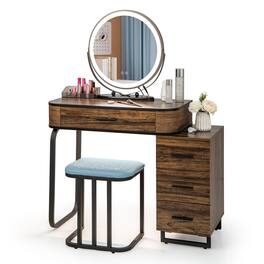 Ecooso - 3-Color Vanity Table Set with Lighted Mirror and Charging Station for Bedroom Makeup - Brown