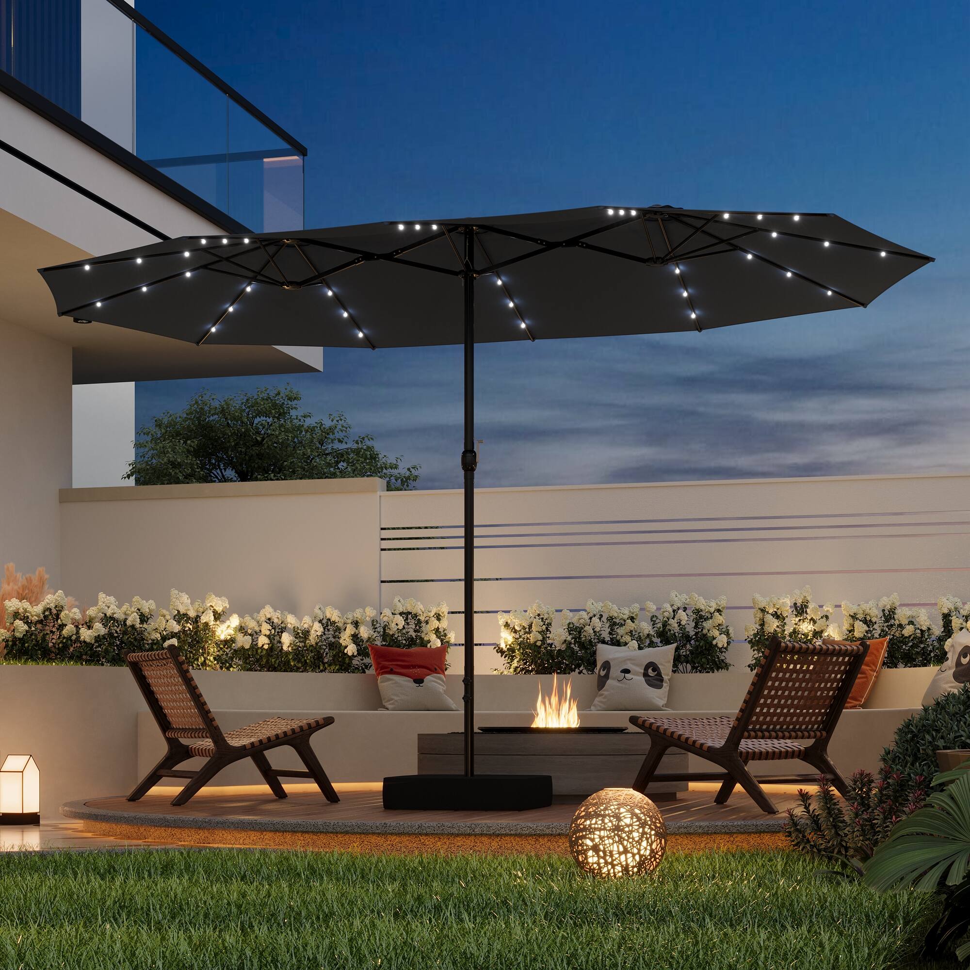 Alt View 9. Famapy - Large Rectangular Outdoor Patio Umbrella with Integrated Edge LED Lights Day-to-Night Shade Multiple Colors - Navy blue.