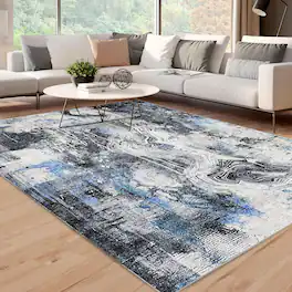 Jojoka - 8x10 Large Soft Throw Rug, Neutral Modern Abstract Design, Non-Slip, Stain Resistant, Washable, Black Blue - Black Blue