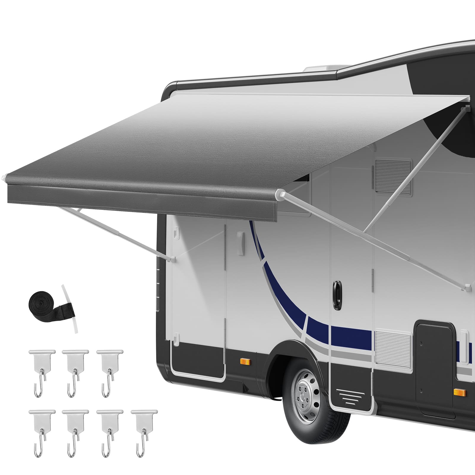 VEVOR - RV Awning Fabric Replacement, 15' (Fabric 14'2") 18 oz Heavy-Duty Weatherproof Vinyl Camper Awning Replacement - Gradient gray