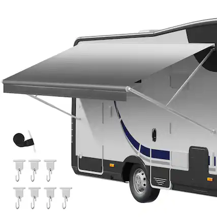 Front. VEVOR - RV Awning Fabric Replacement, 15' (Fabric 14'2") 18 oz Heavy-Duty Weatherproof Vinyl Camper Awning Replacement - Gradient gray.