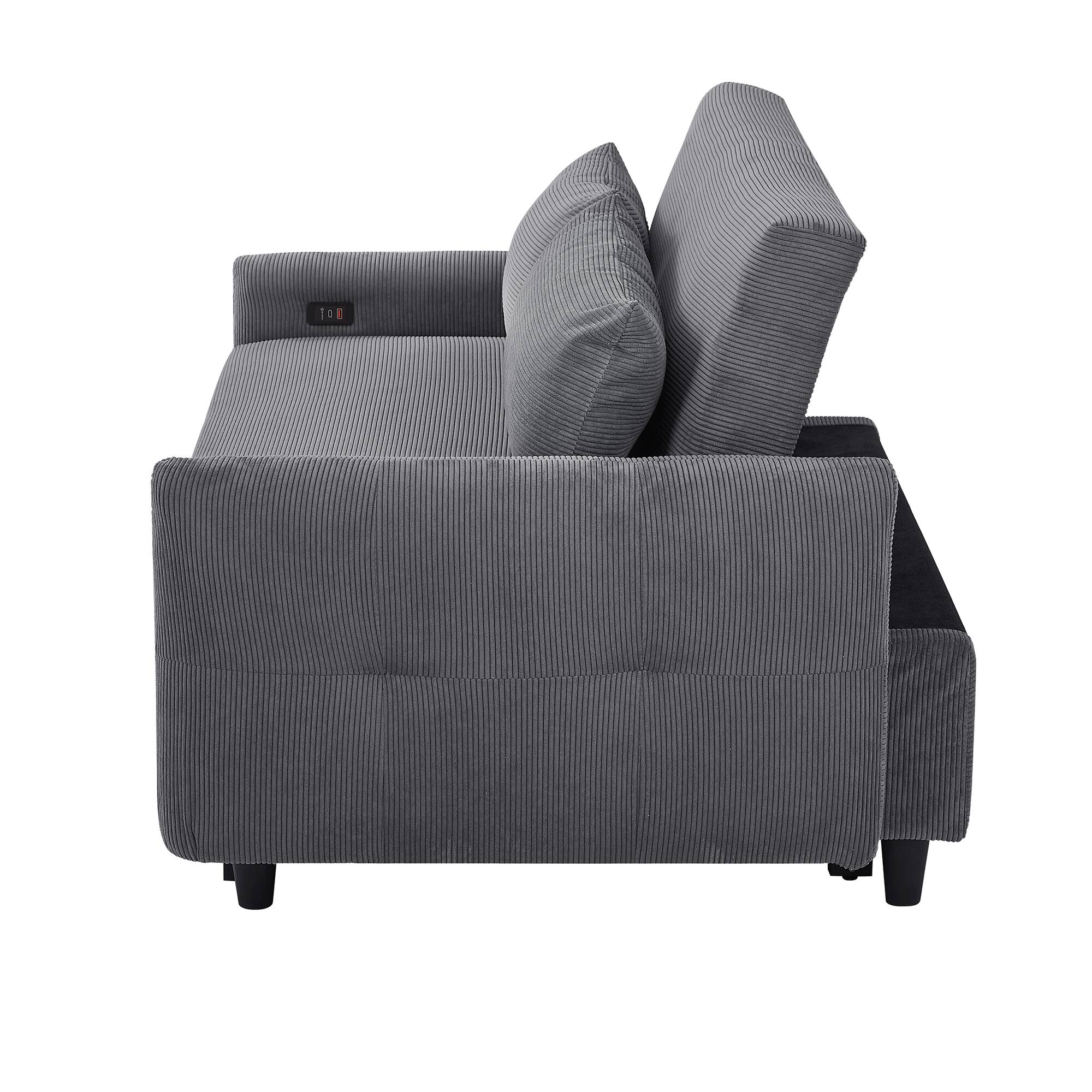 Alt View 9. Tiramisubest - 57.48" Modern Convertible Pull-out Sofa Bed with USB Ports and Two Throw Pillows for Living Room,Dark Grey - DARK GREY.